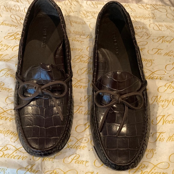 COPY - Cole Haan mens Gunnison Brown croc embossed 10.5 - Picture 1 of 6